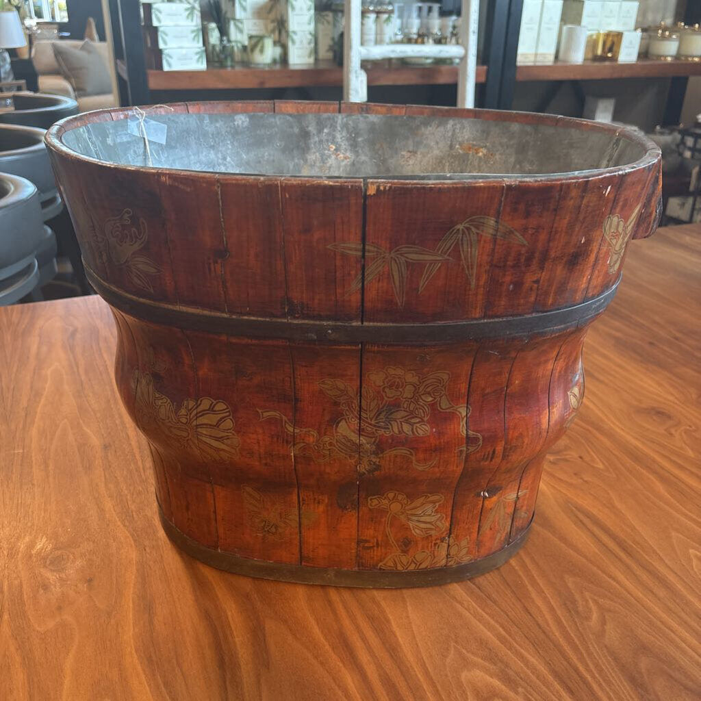 Vintage Asian Wood Planter W/ Tin Insert- 18.5X14X14H