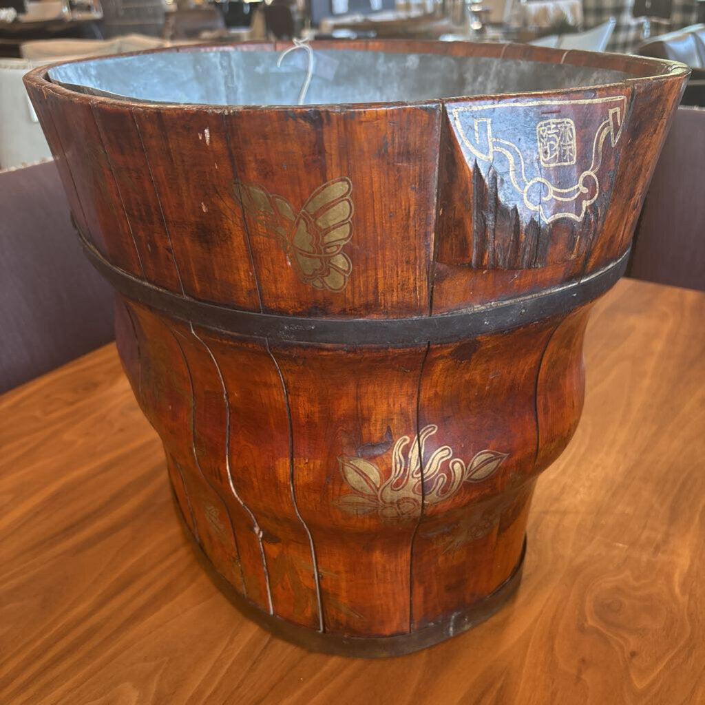 Vintage Asian Wood Planter W/ Tin Insert- 18.5X14X14H