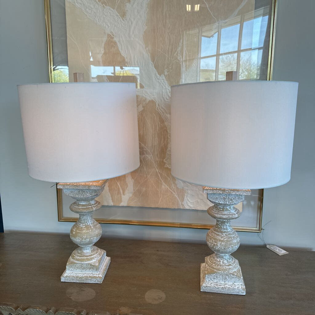 Faux Wood Balustrade Lamps- Pair-26H