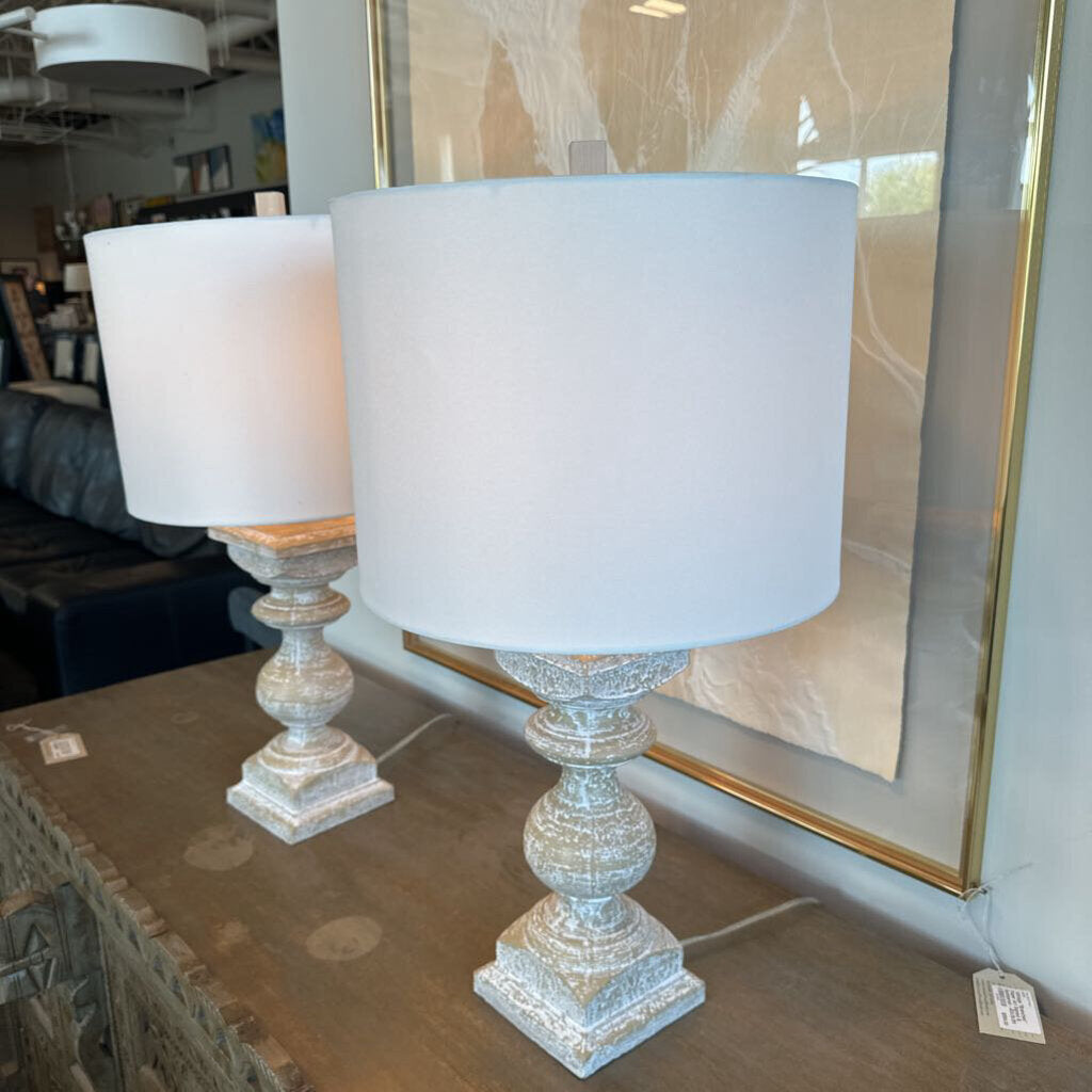 Faux Wood Balustrade Lamps- Pair-26H