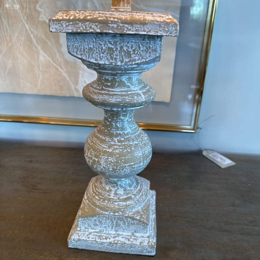 Faux Wood Balustrade Lamps- Pair-26H