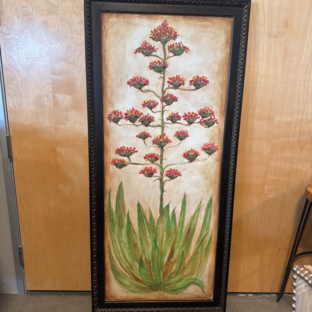 Original Art Yucca W/ Red Flowers By Sarah- 29X60