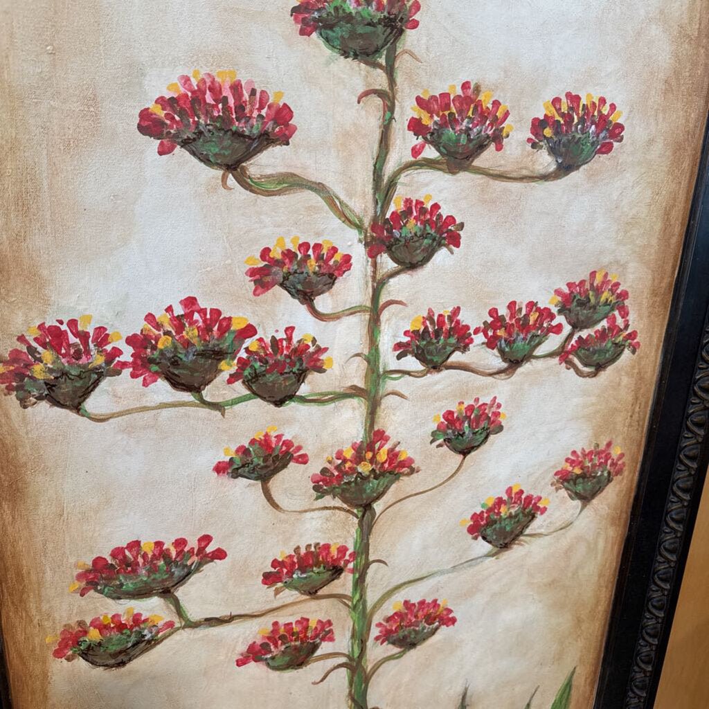 Original Art Yucca W/ Red Flowers By Sarah- 29X60