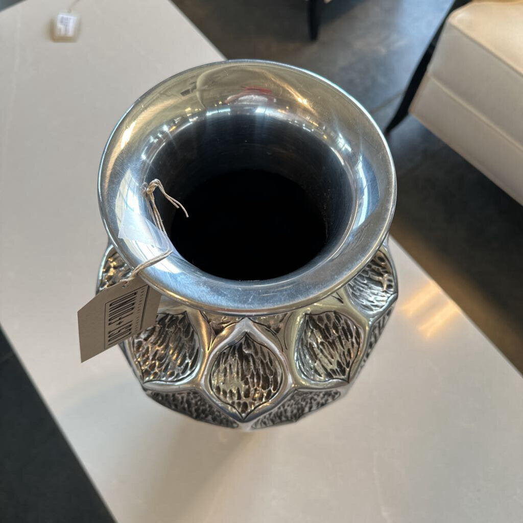 Tall "Silver" Vase W/ Etched Design - 22H