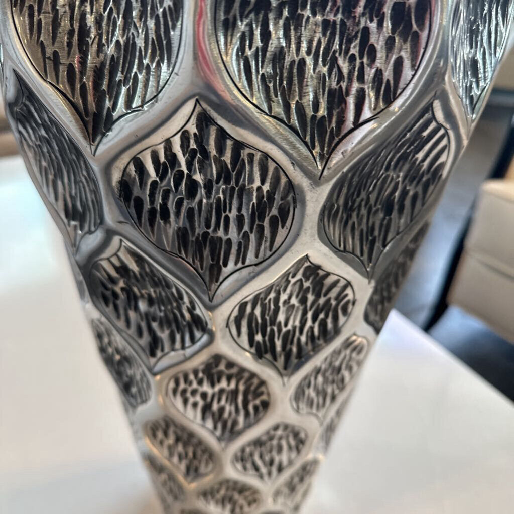 Tall "Silver" Vase W/ Etched Design - 22H