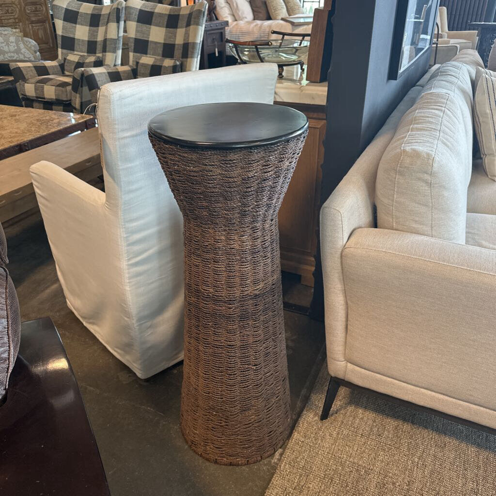 Rattan Hourglass Pedestal Table- 14X38H