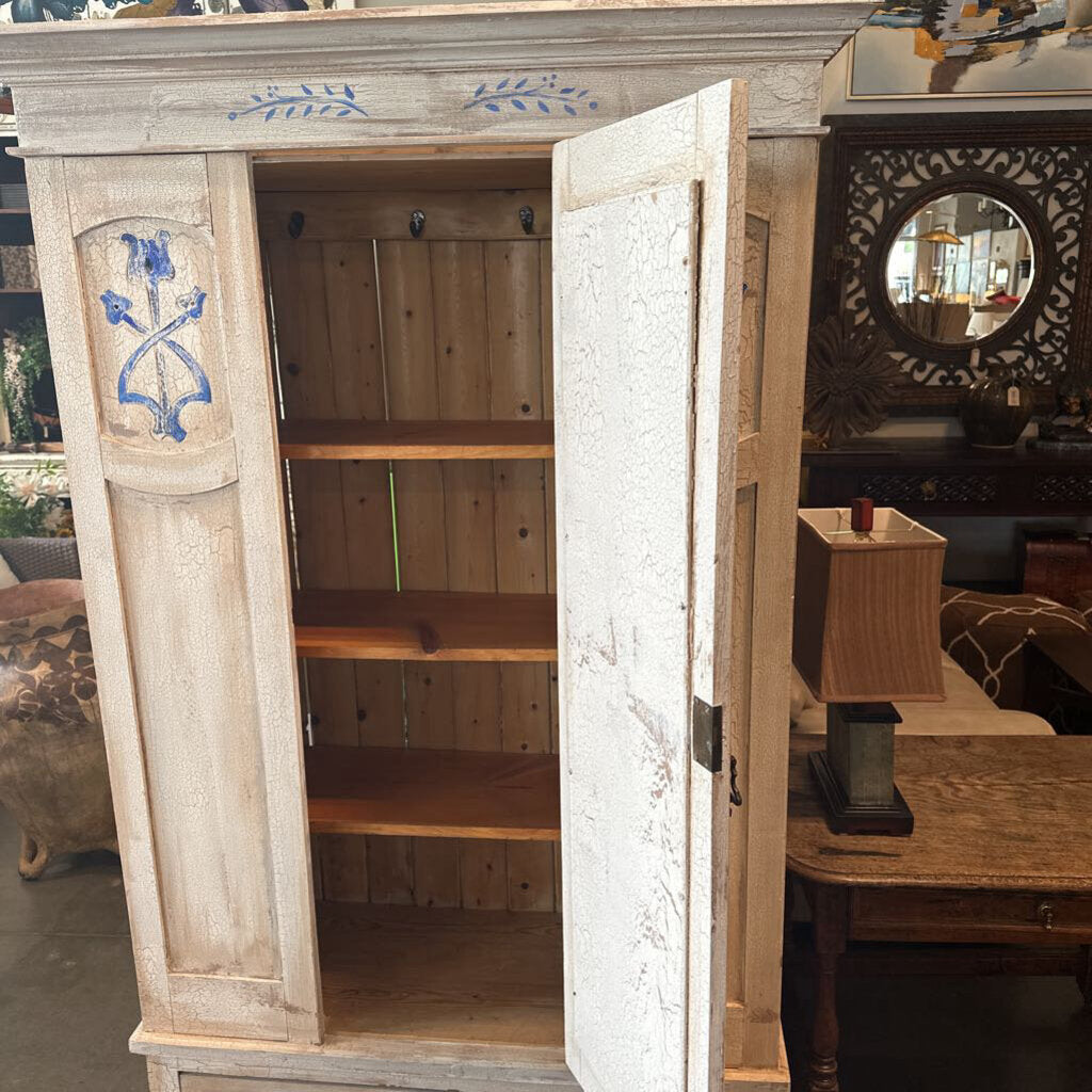 Vintage Painted 2 Door Armoire W/ Mirror- 44.5X18X78H
