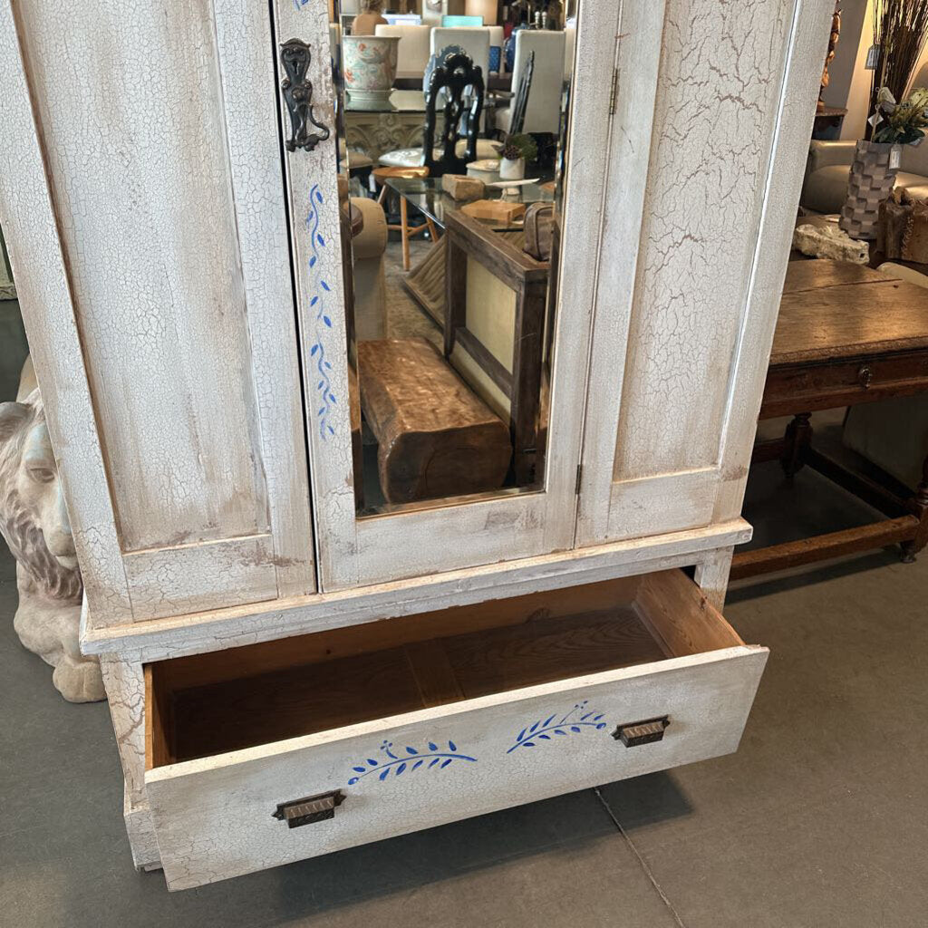 Vintage Painted 2 Door Armoire W/ Mirror- 44.5X18X78H