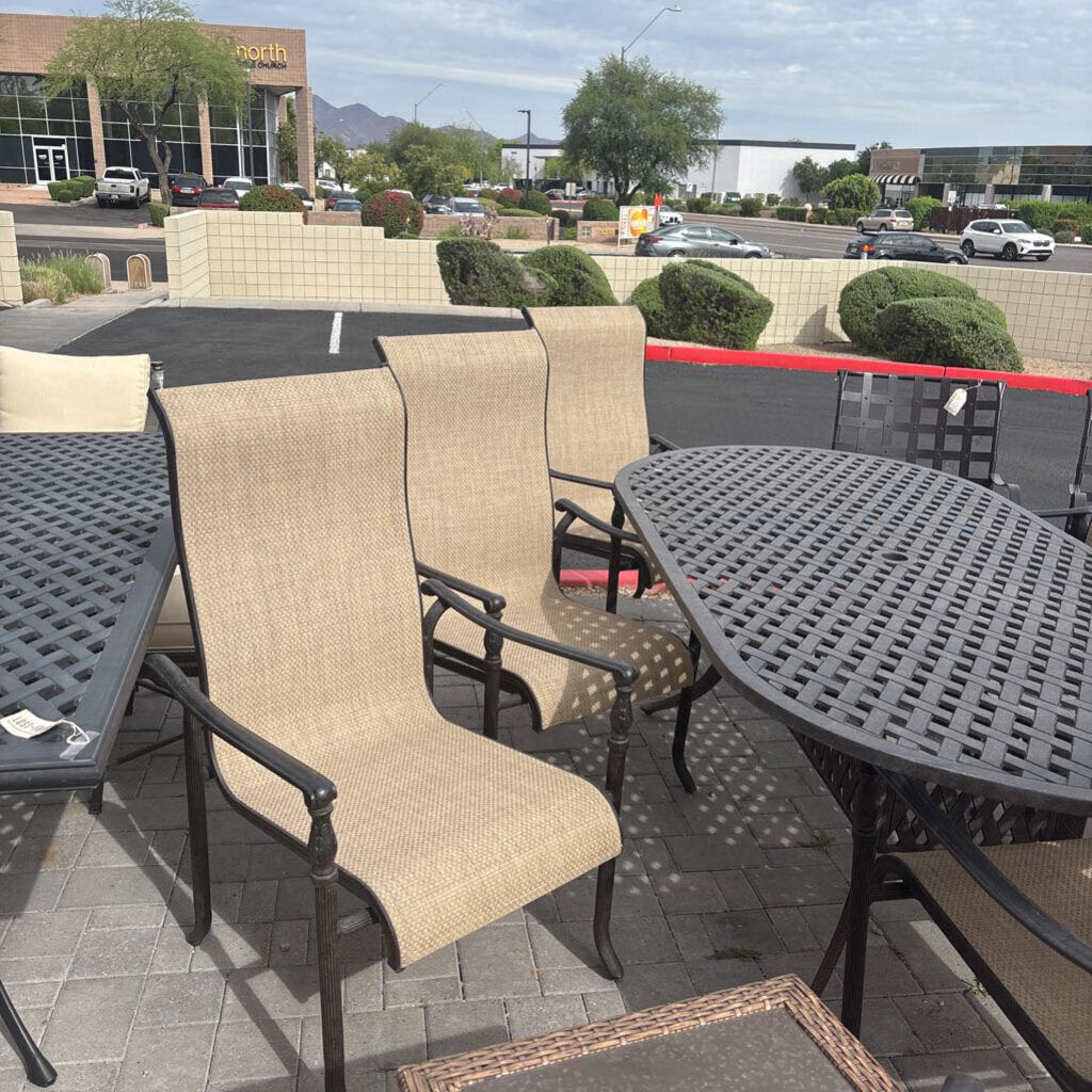 Cast Aluminum Sling Patio Arm Chairs- Set of 6