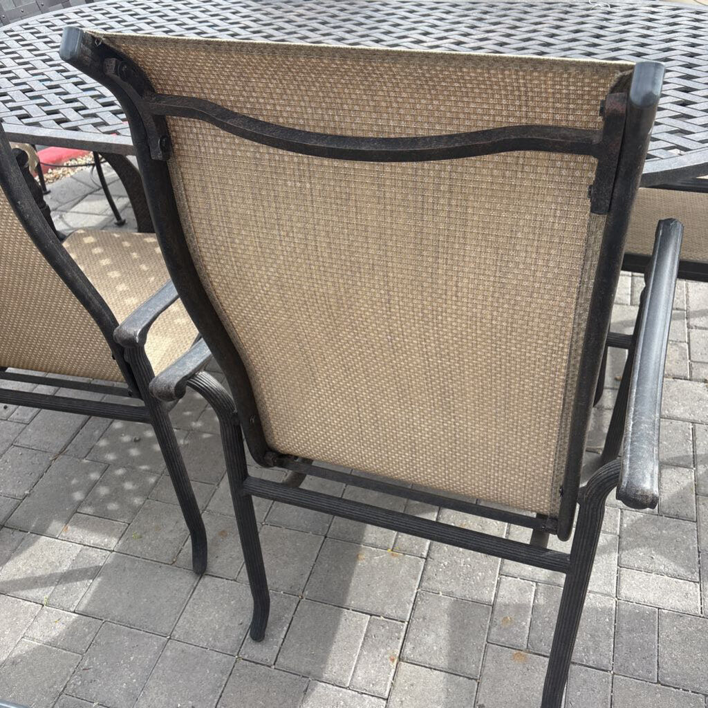 Cast Aluminum Sling Patio Arm Chairs- Set of 6