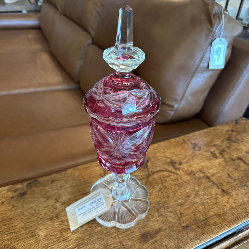 Bohemian Ruby Cut Crystal Covered Goblet - 14.5H AS-IS