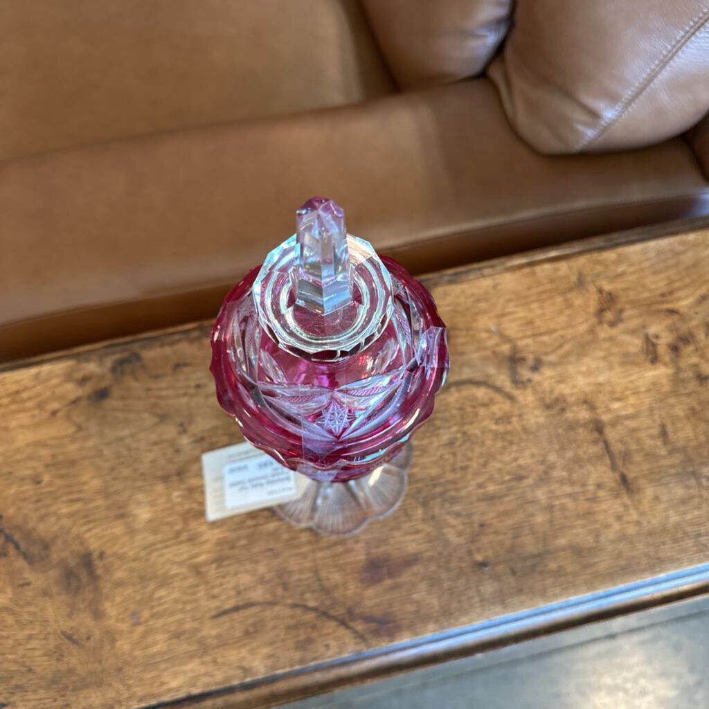 Bohemian Ruby Cut Crystal Covered Goblet - 14.5H AS-IS