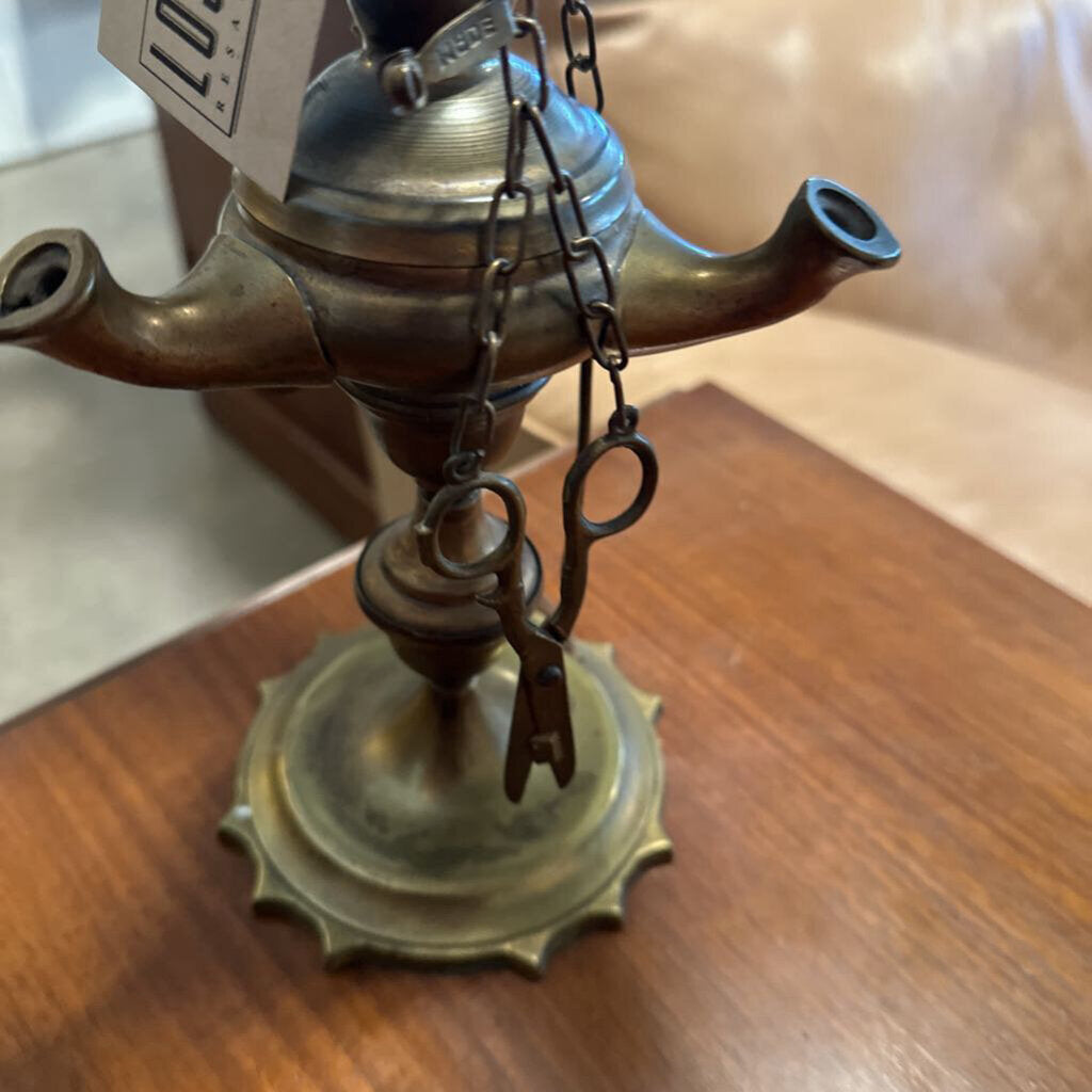 Vintage Brass 3 Burner Converted Oil Lamp - 19H