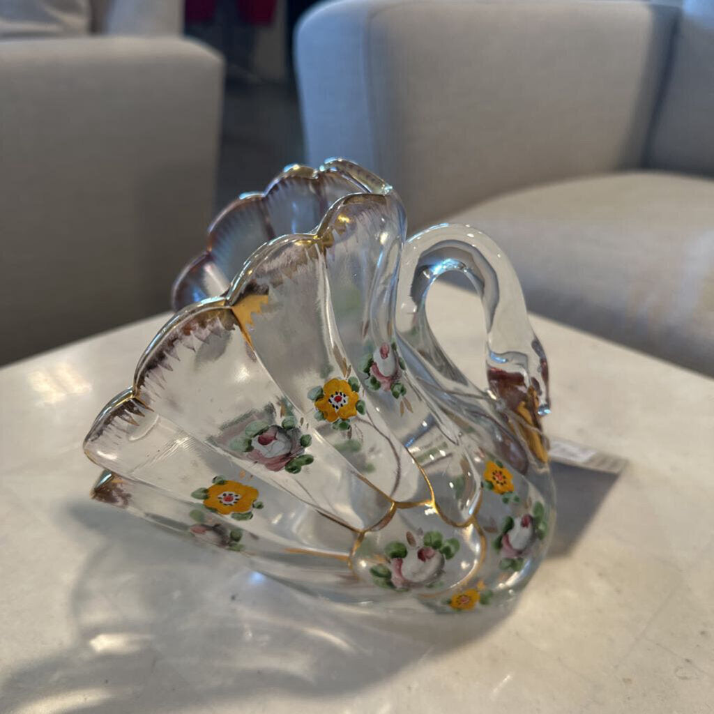 Vintage Painted Swan Depression Glass Serving Basket