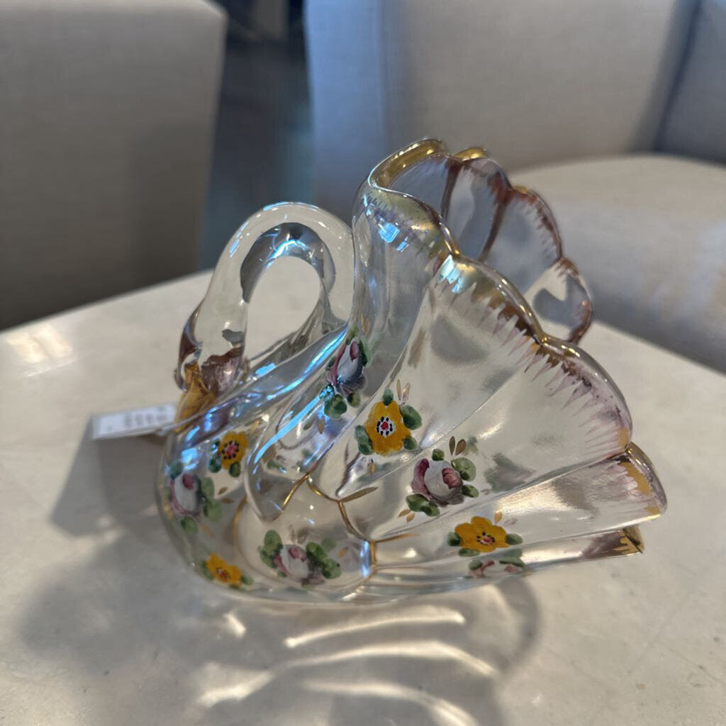 Vintage Painted Swan Depression Glass Serving Basket