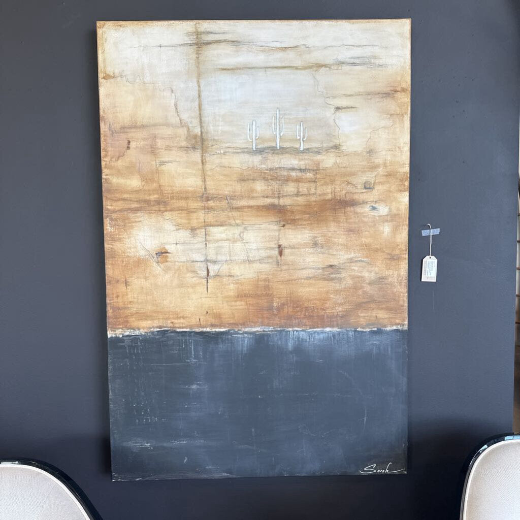 Brown & Black Abstract Art W/Three Saguaro by Sarah- 40X60