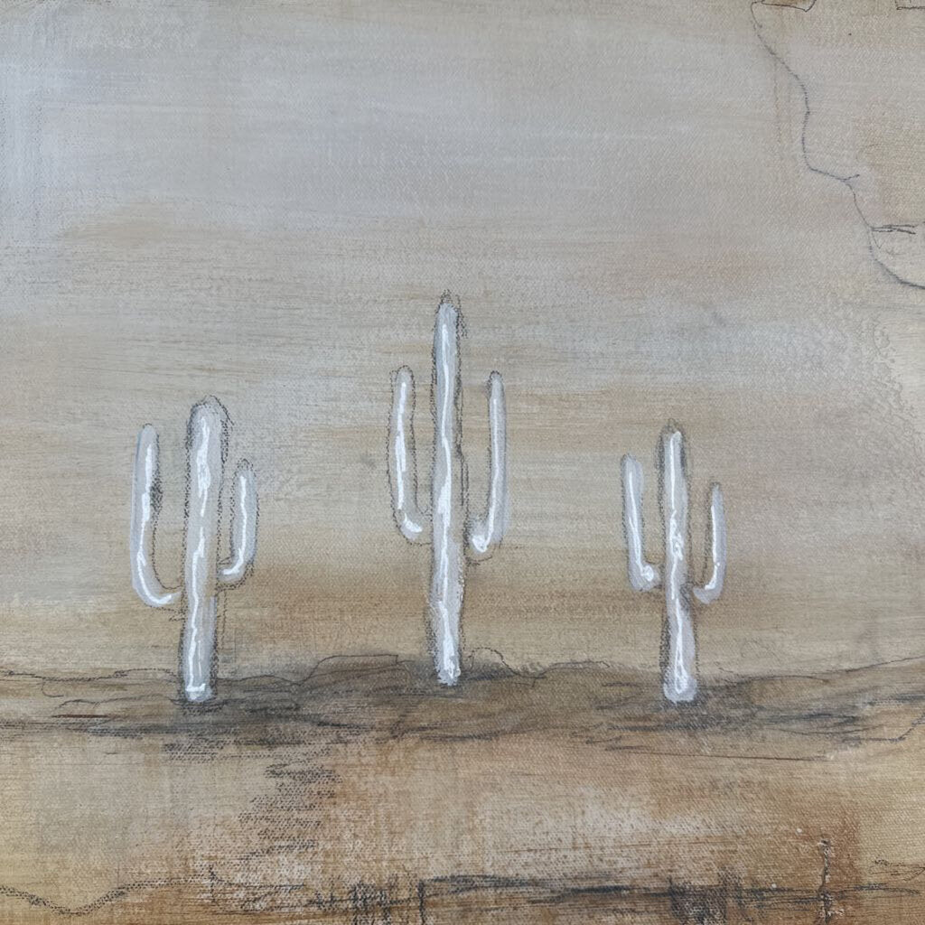 Brown & Black Abstract Art W/Three Saguaro by Sarah- 40X60
