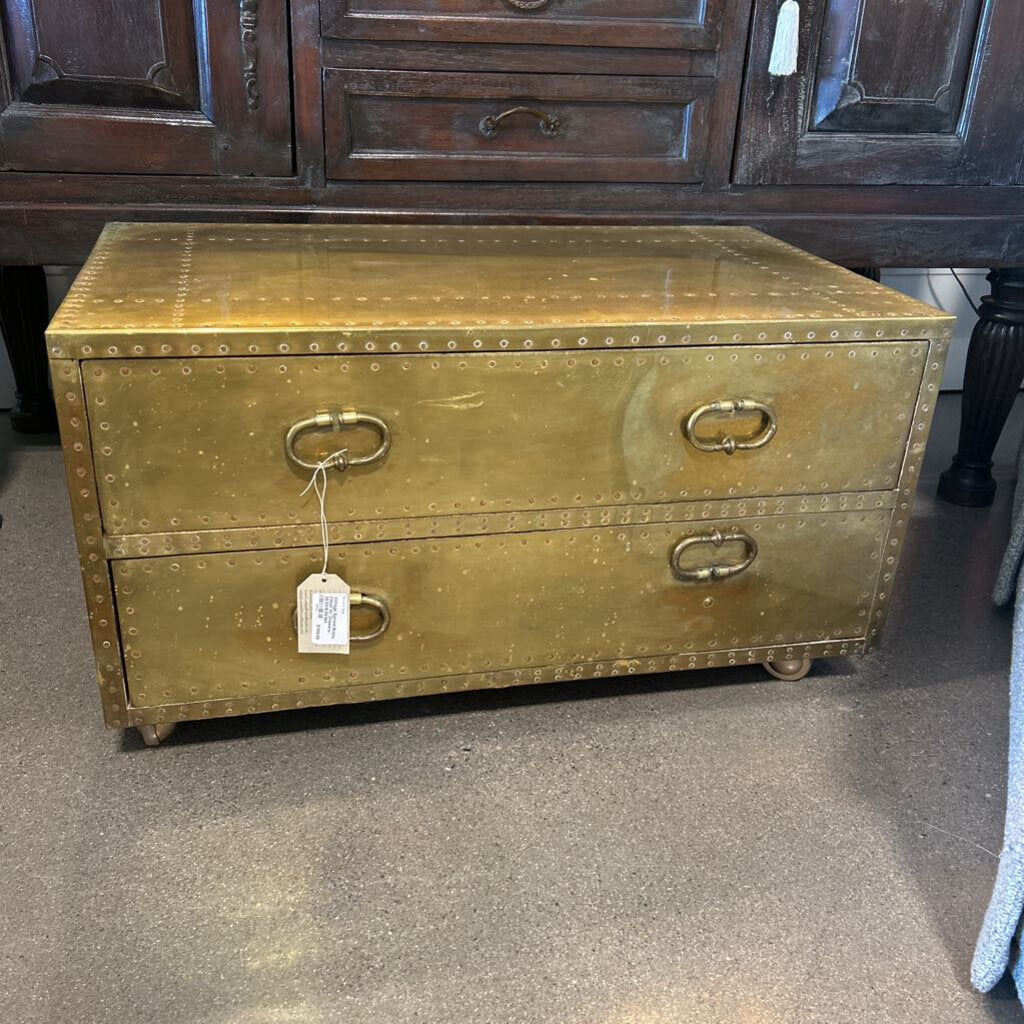 Vintage Sarreid Brass Chest W/ 2 Drawers-34.5X19.5X19H