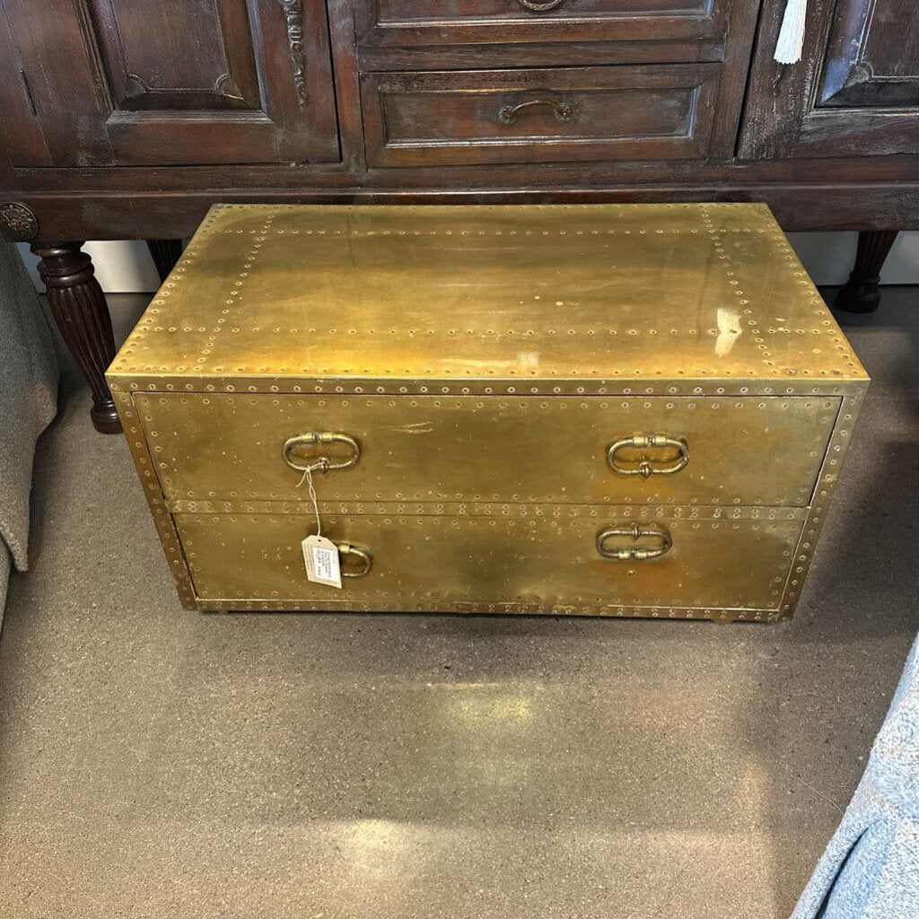 Vintage Sarreid Brass Chest W/ 2 Drawers-34.5X19.5X19H