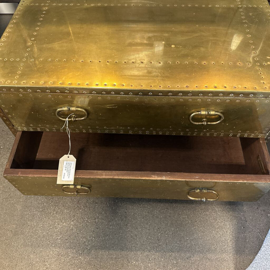 Vintage Sarreid Brass Chest W/ 2 Drawers-34.5X19.5X19H