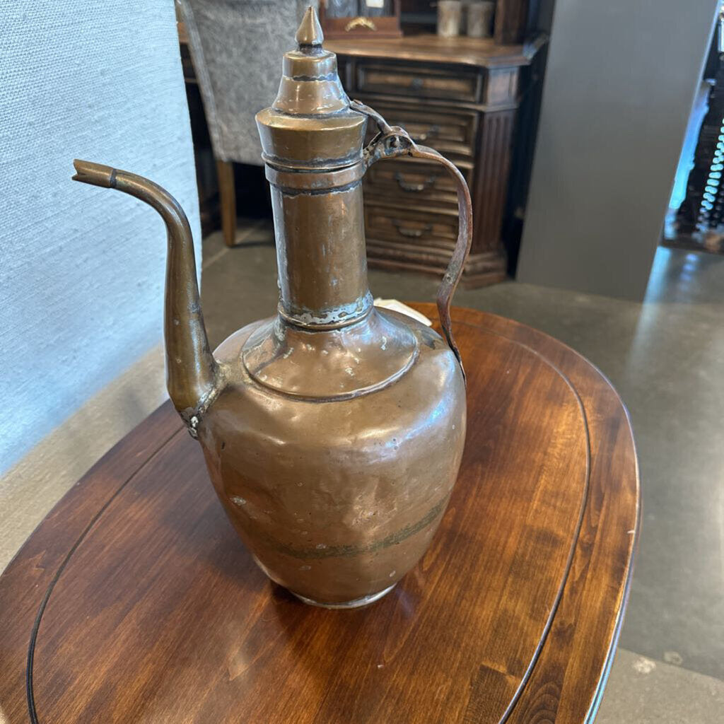 19th C. Copper Jug W/ Hinged Lid- 7X17H
