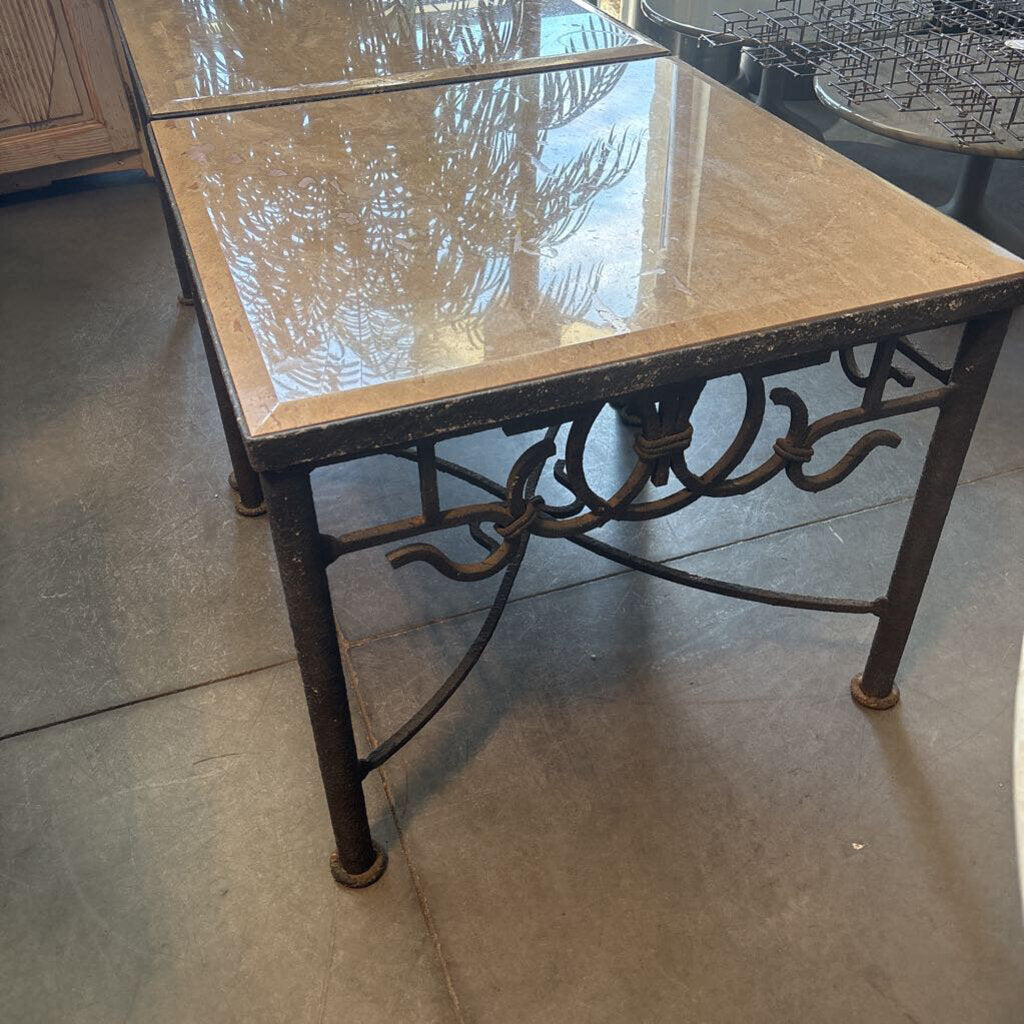 Square Travertine Side Table W/ Metal Base- 25X25X30H