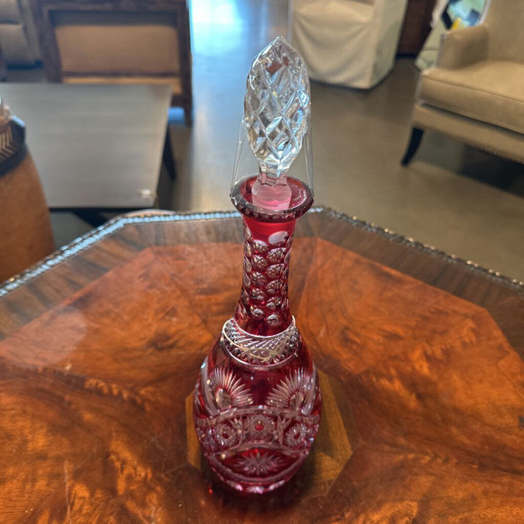 Vintage Red Cut Crystal Decanter - 15"