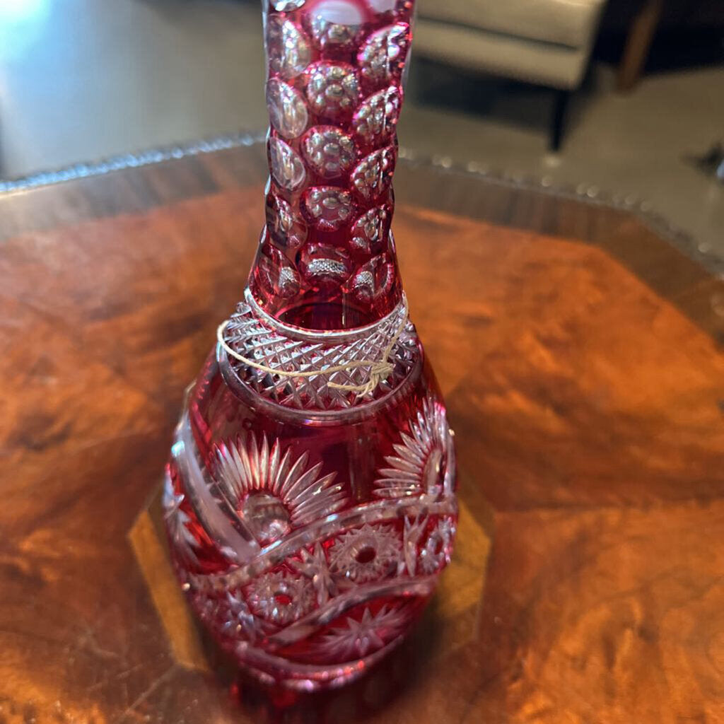 Vintage Red Cut Crystal Decanter - 15"