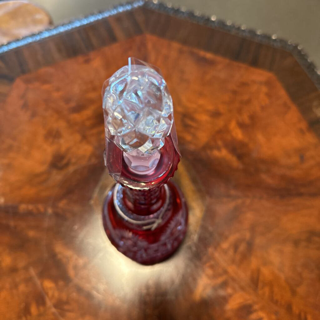 Vintage Red Cut Crystal Decanter - 15"