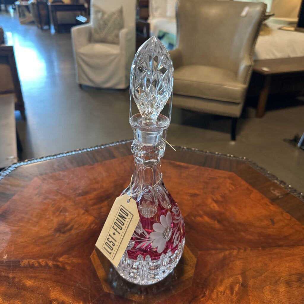 Vintage Red Cut Crystal Decanter - 14"