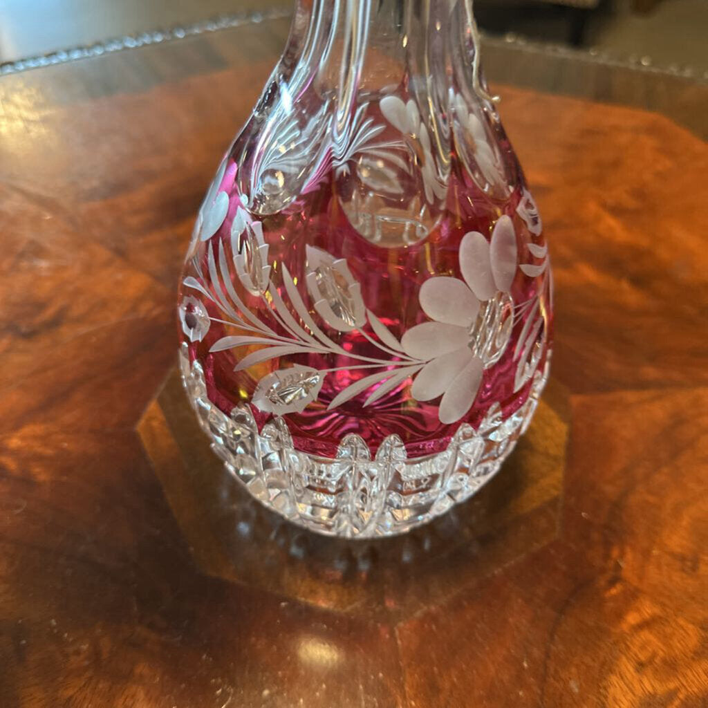 Vintage Red Cut Crystal Decanter - 14"
