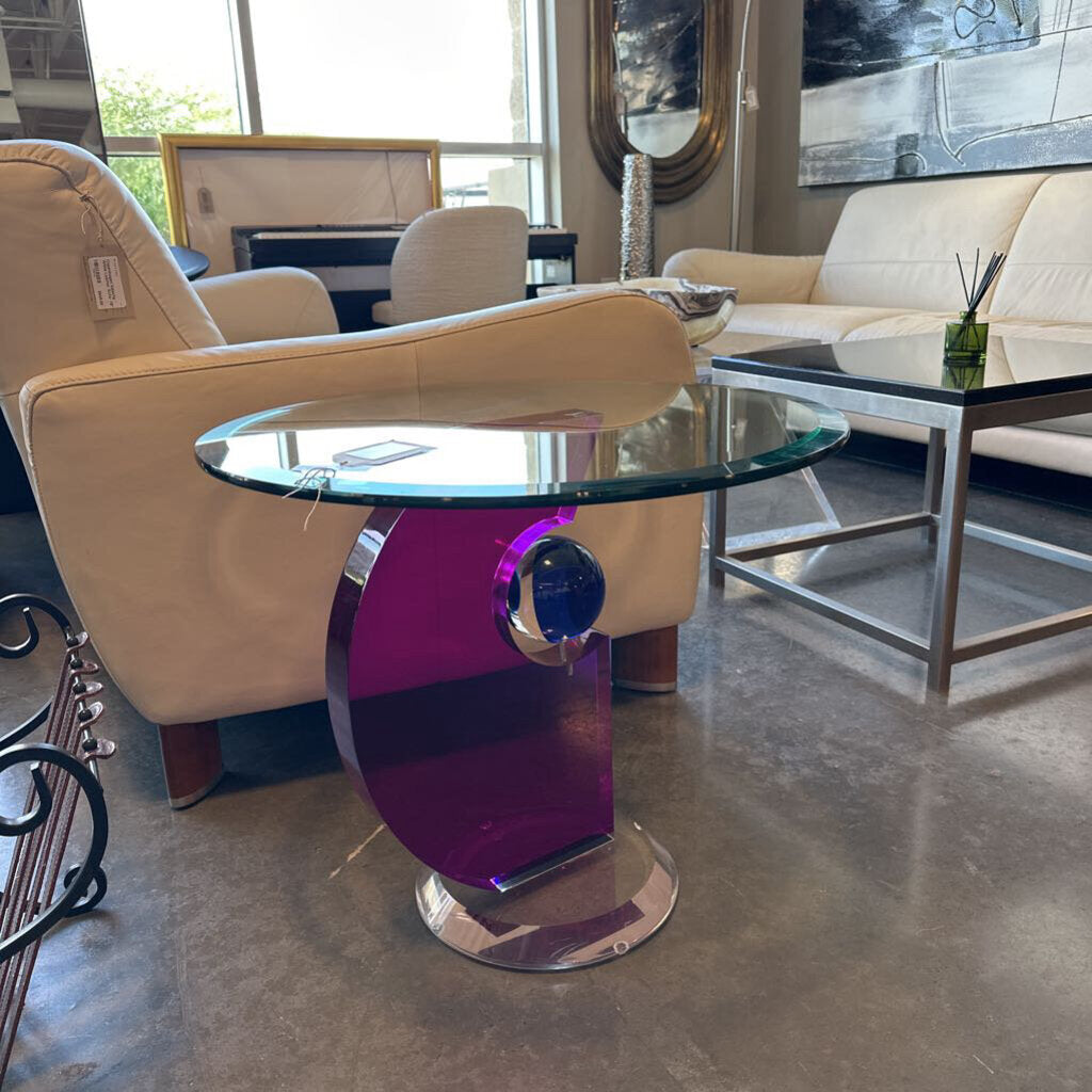 Round Side Table W/ Colorful Lucite Base- 24X21H - AS IS