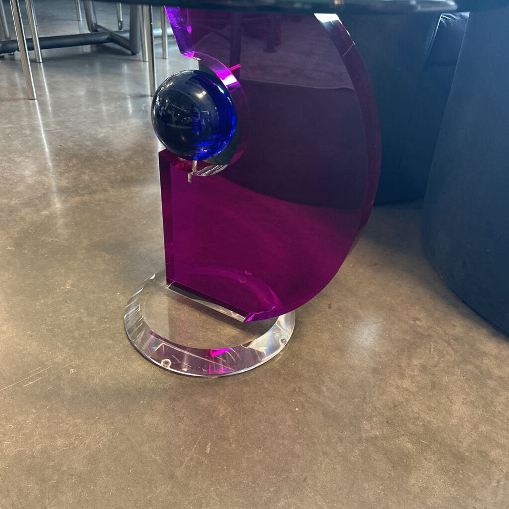 Round Side Table W/ Colorful Lucite Base- 24X21H - AS IS