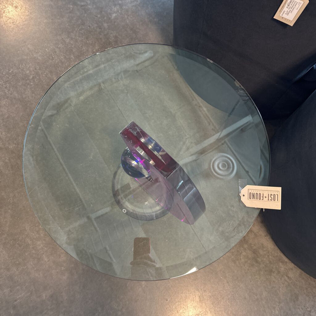 Round Side Table W/ Colorful Lucite Base- 24X21H - AS IS
