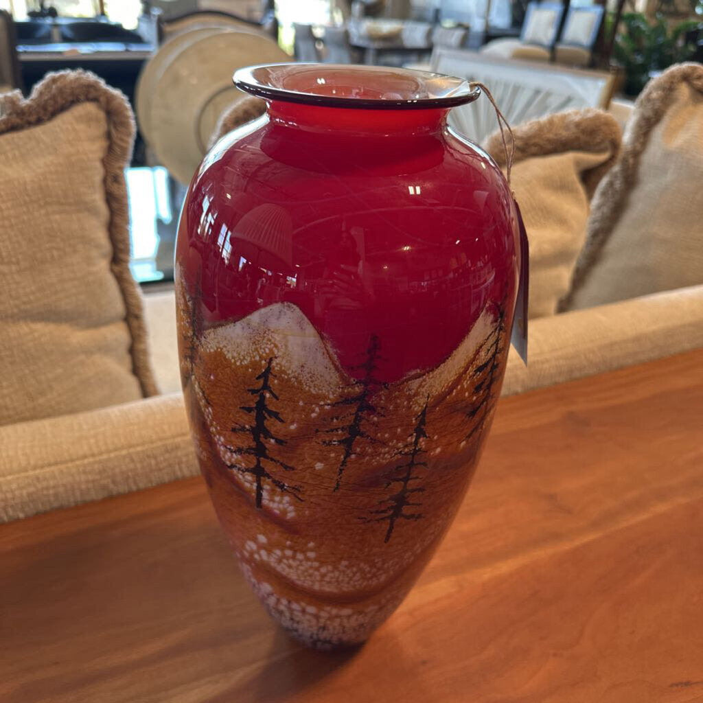 Satava Signed Yellowstone Handblown Glass Vase - 14"