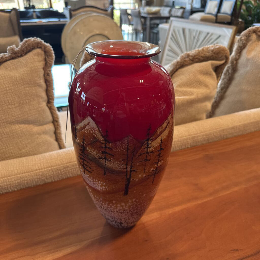 Satava Signed Yellowstone Handblown Glass Vase - 14"