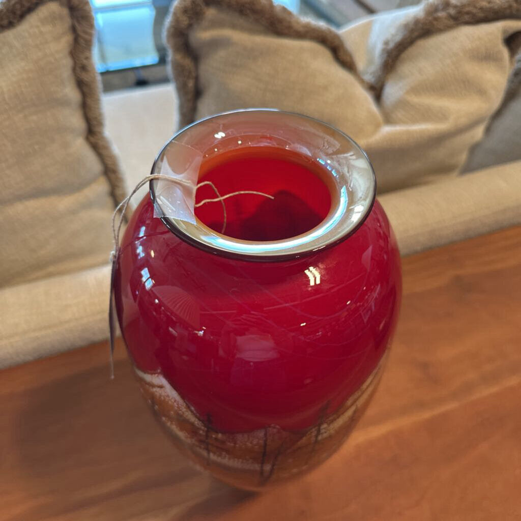 Satava Signed Yellowstone Handblown Glass Vase - 14"