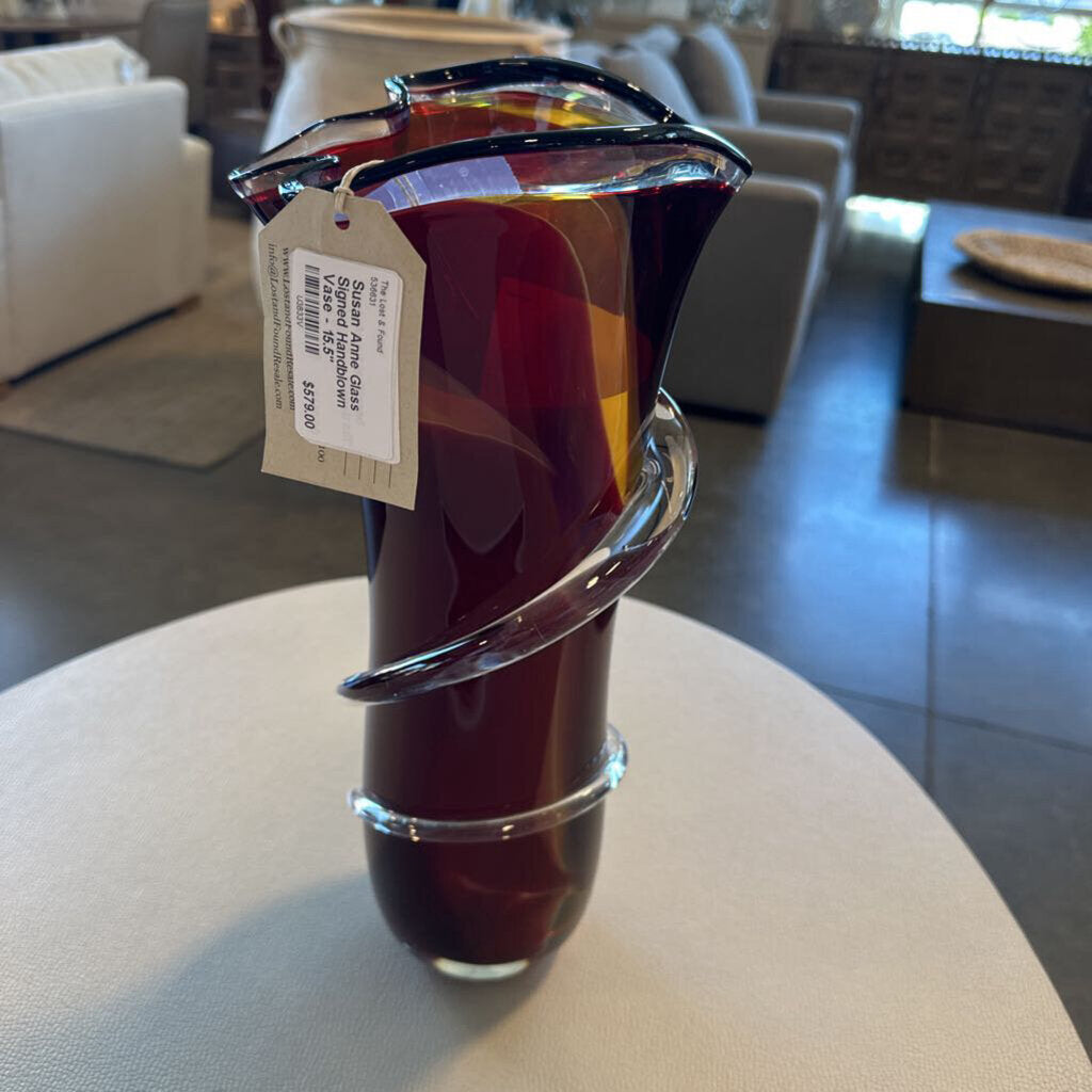 Susan Anne Glass Signed Handblown Vase - 15.5"
