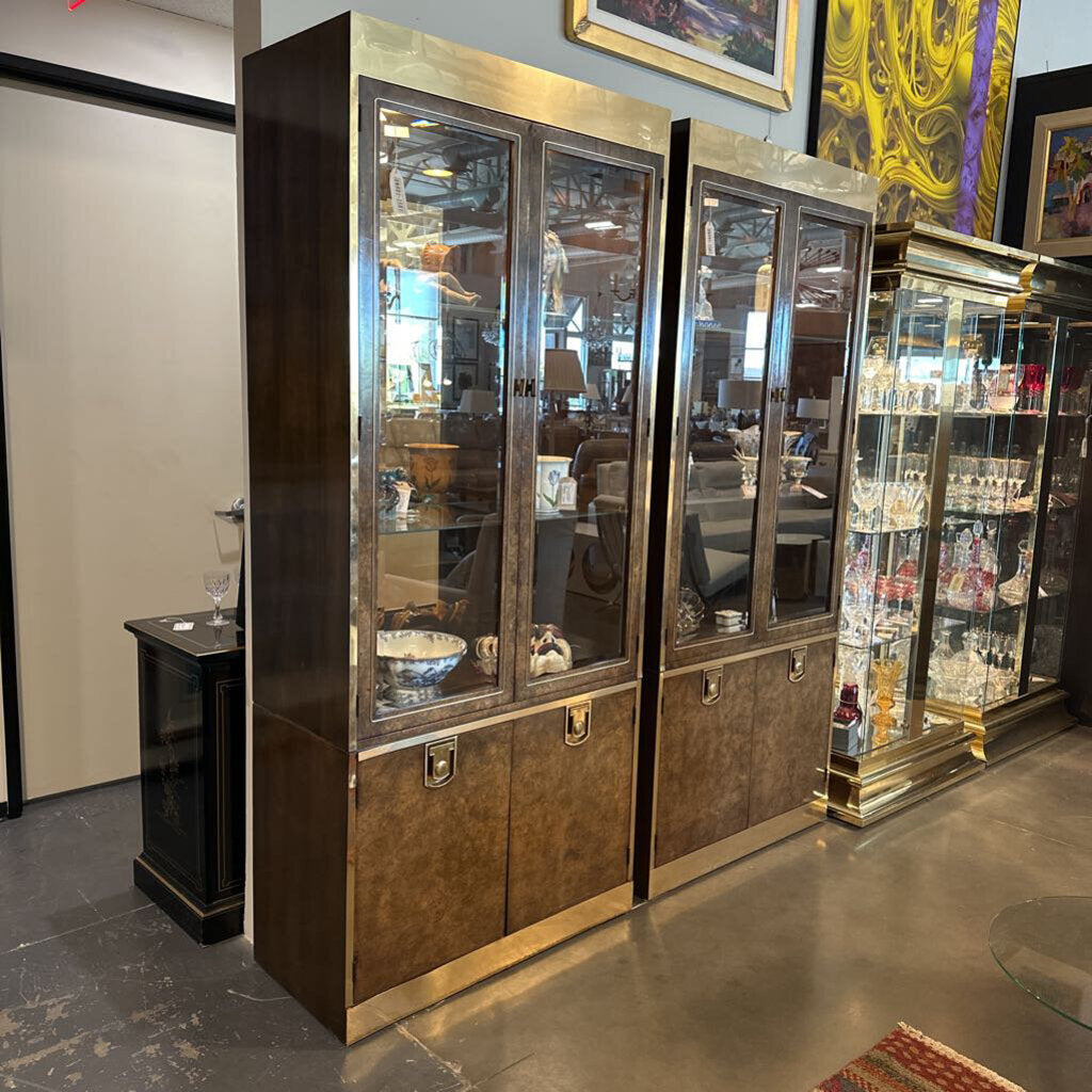 Wood Curio Cabinet W/Brass Accents & Lights- 38X18X88.5H - AS IS