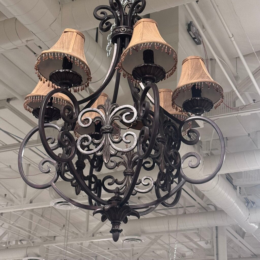 Ornate Bronze Scrolled 6 Light Chandelier- 28X39