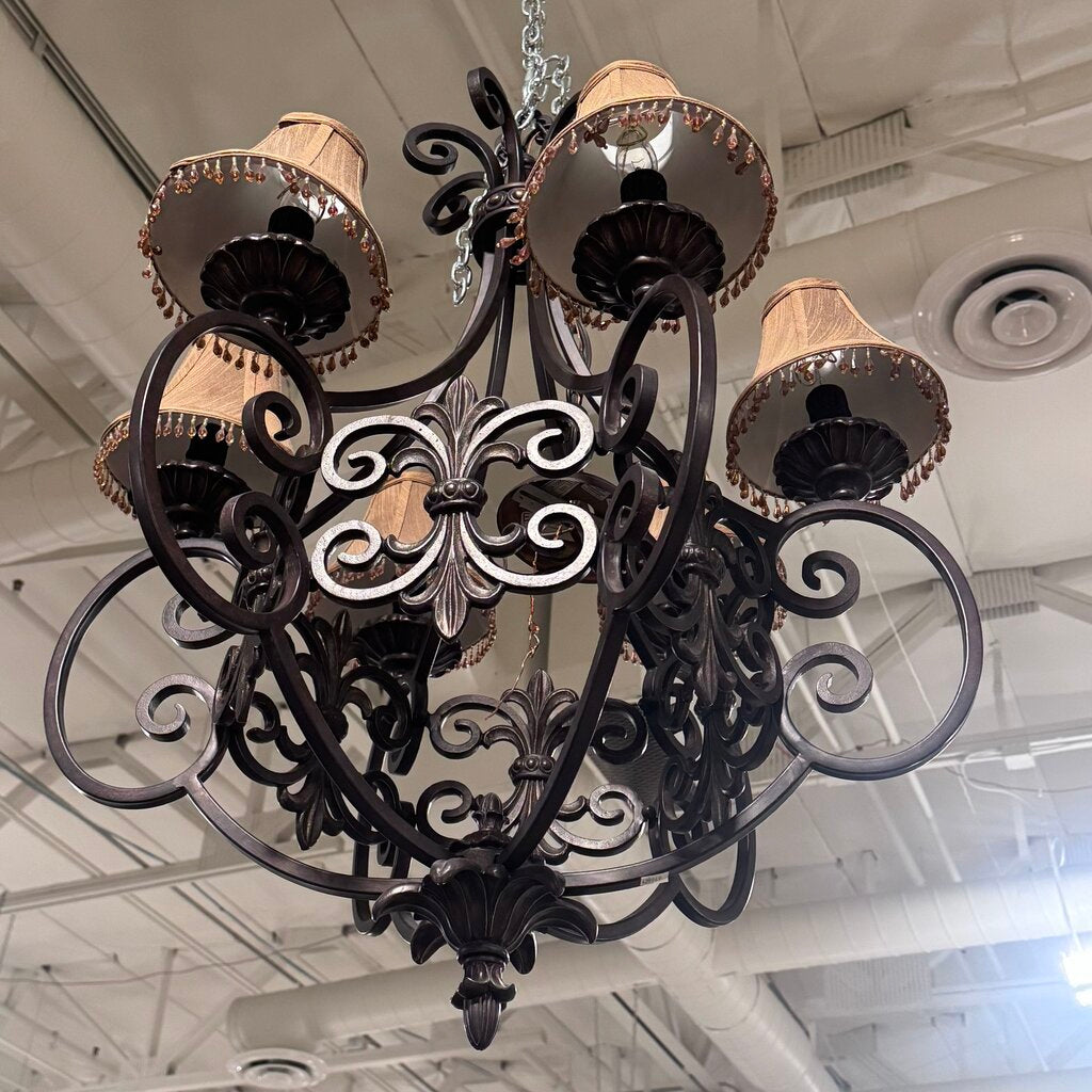 Ornate Bronze Scrolled 6 Light Chandelier- 28X39