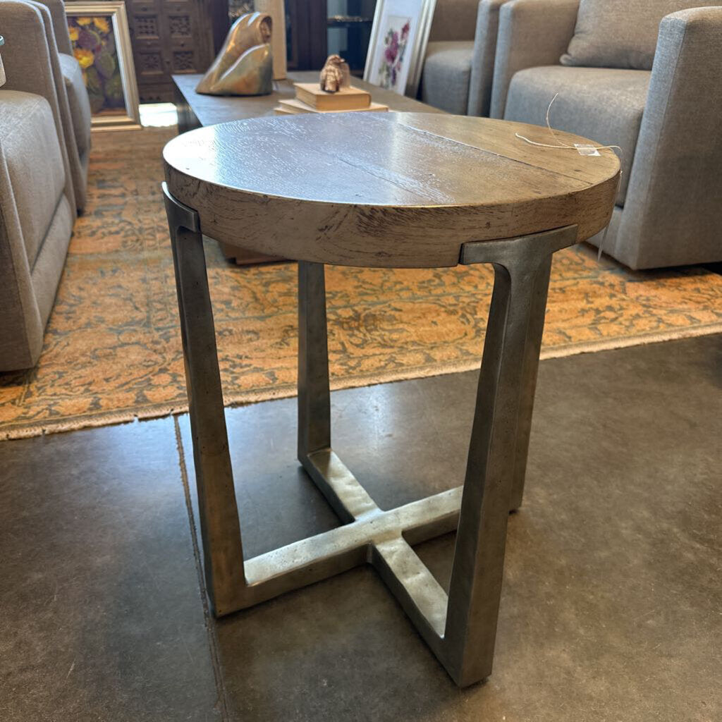 Restoration Hardware T-Brace Round Side Table - 18X18X22