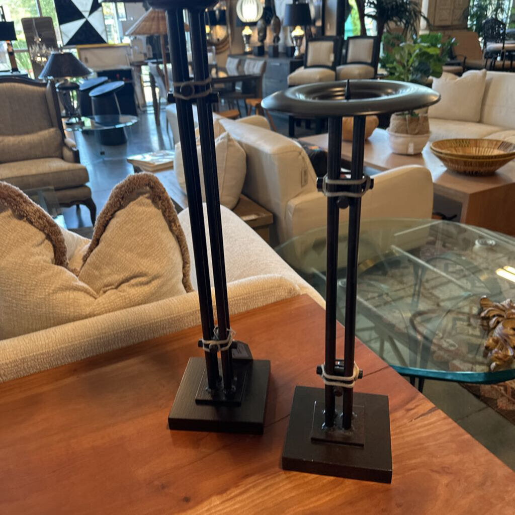 Metal & Rawhide Candlesticks-Pair