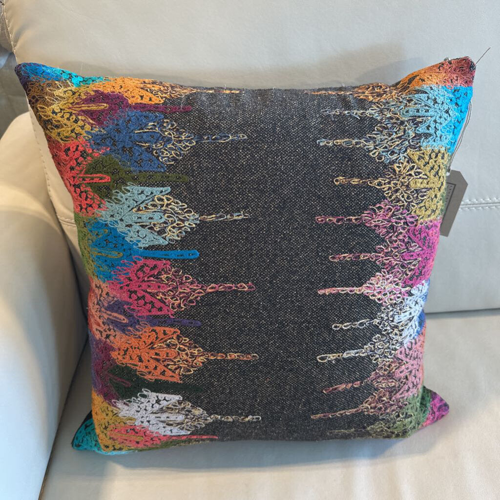 Crate & Barrel Brown & Colorful Down Pillow- 17X17