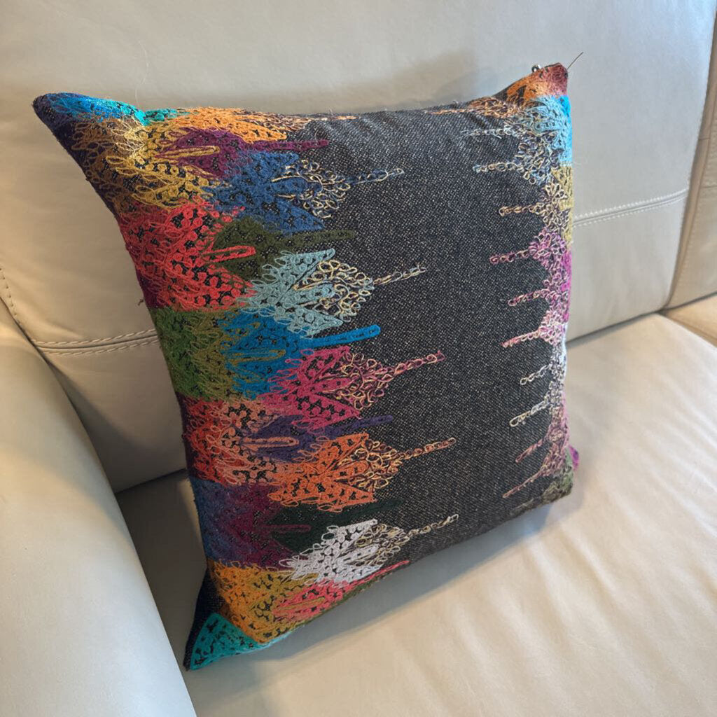Crate & Barrel Brown & Colorful Down Pillow- 17X17