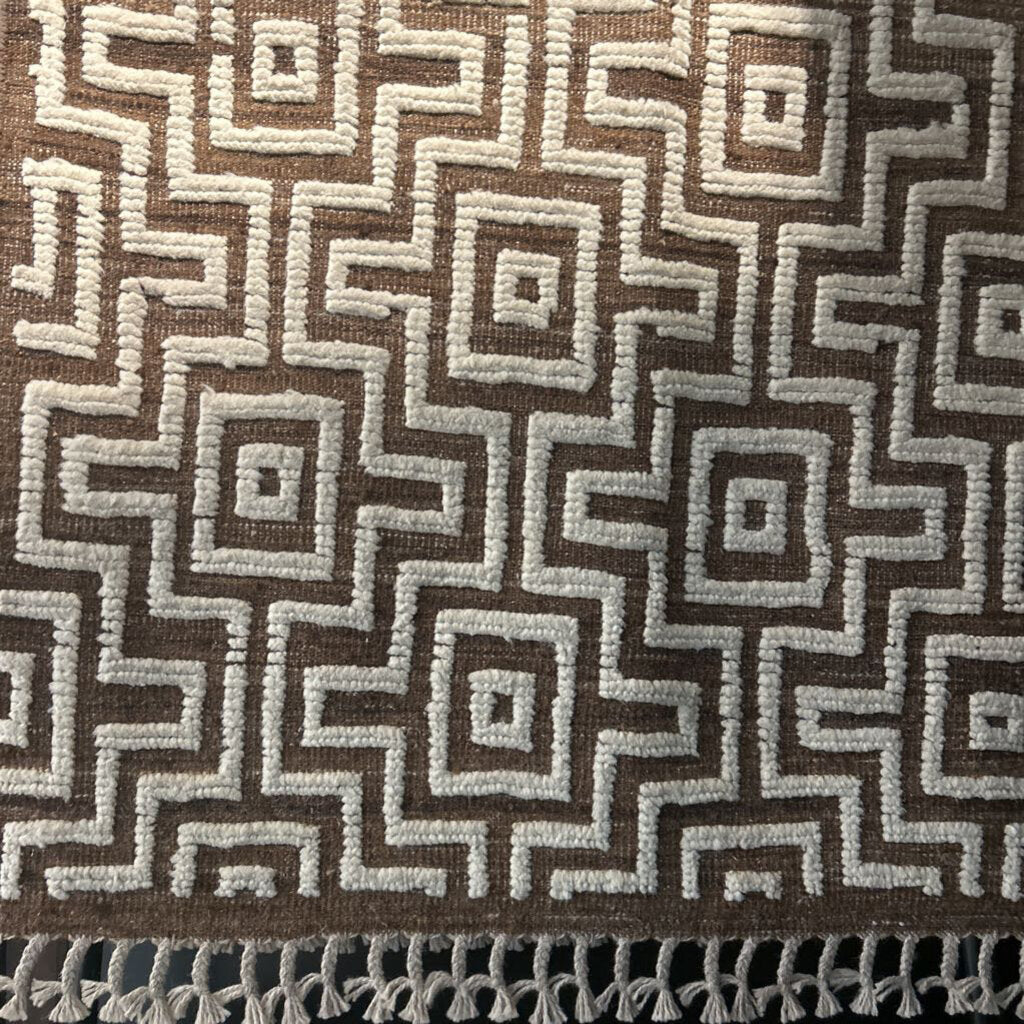 Wool Brown & White Patterned Rug- 7x8