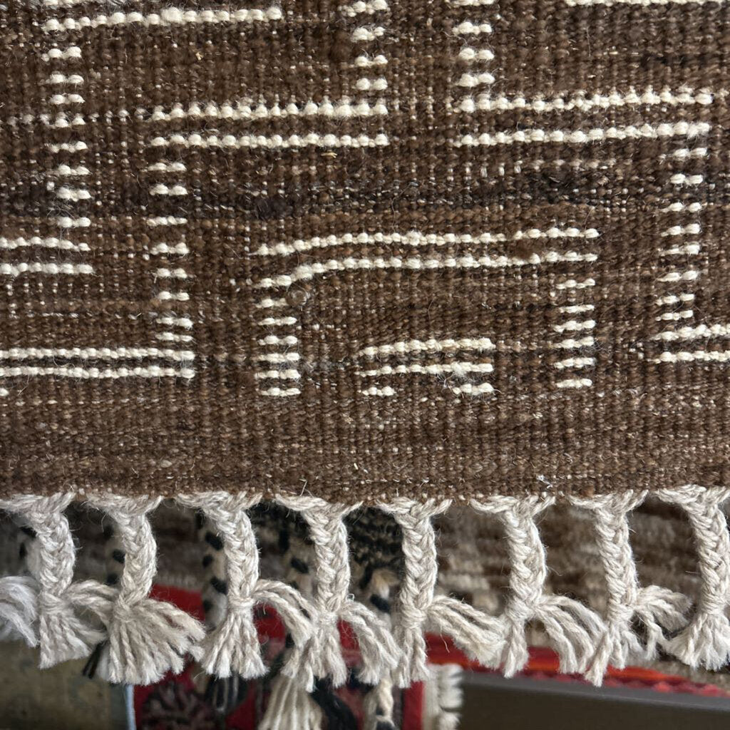 Wool Brown & White Patterned Rug- 7x8