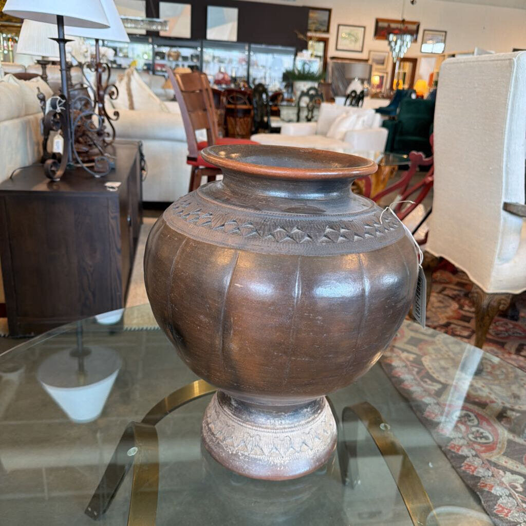 Brown Ceramic Vase W/ Etching- 15X19