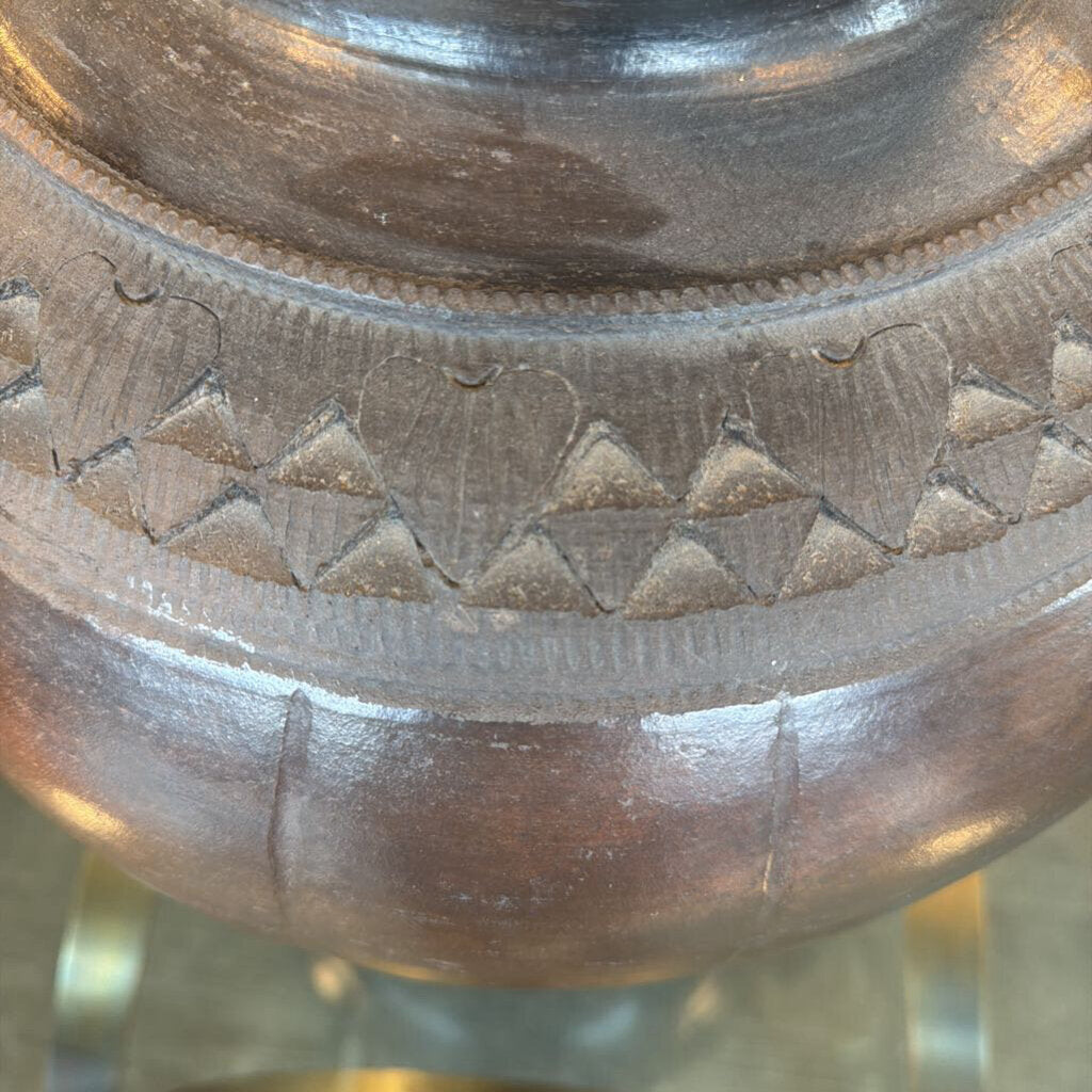 Brown Ceramic Vase W/ Etching- 15X19