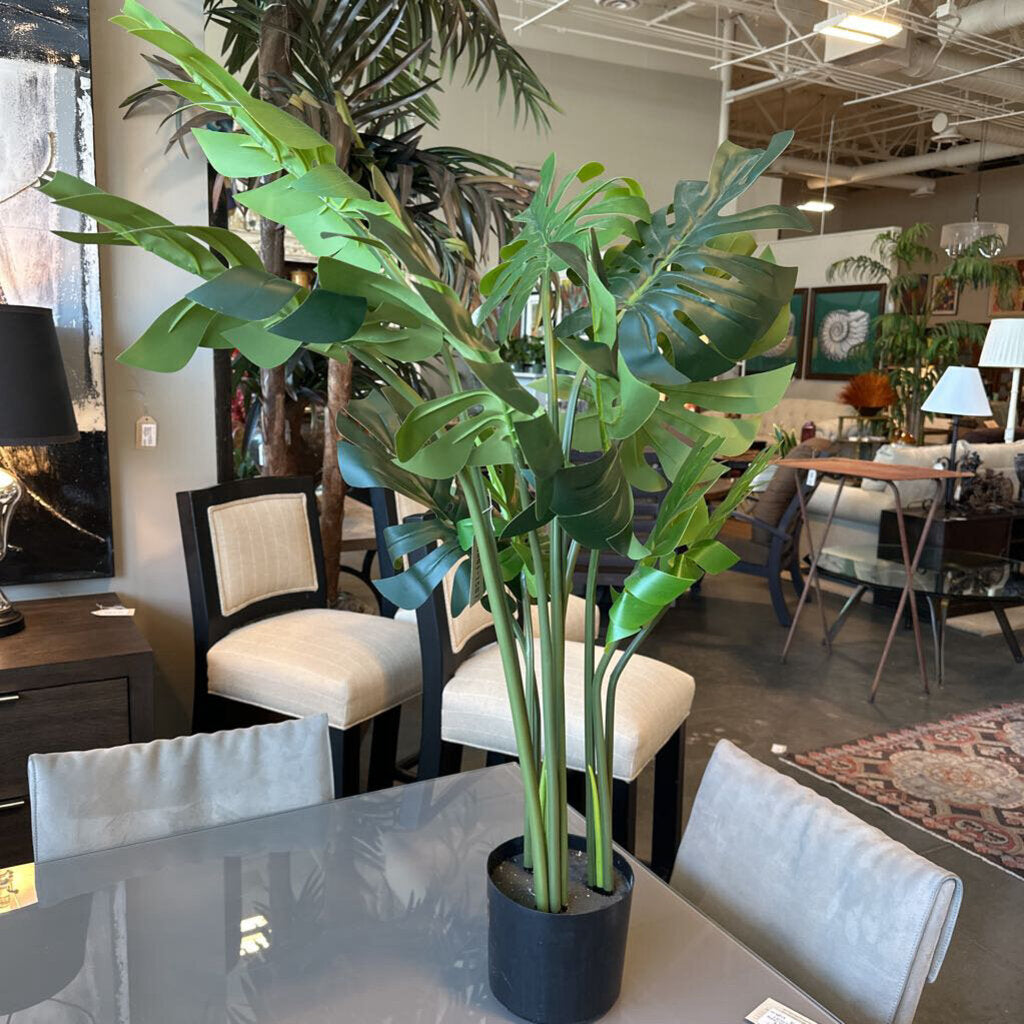 Faux Monstera In Black Pot - 42"